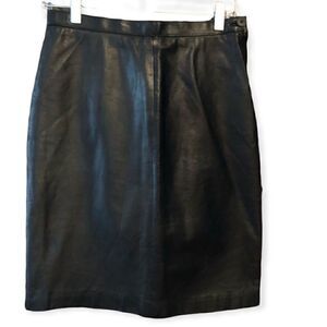 Stratege Sz 11/12 Black Leather Mini Pencil Skirt w/Back Kick Slit